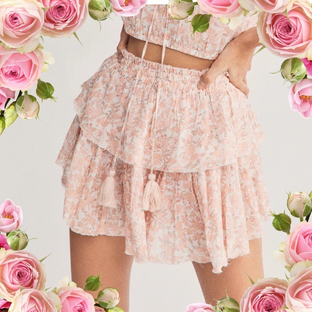 LoveShackFancy Floral Ruffle Skirt Size Large